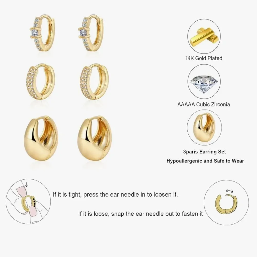 NEW 14K Gold Plated Lightweight Small Gold/Silver Hoop Earrings